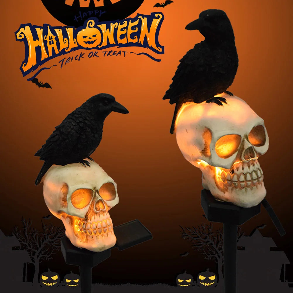 Creative Halloween Solar Garden Stakes Resin Skull Pumpkin Light Spooky Creepy Decorative Lawn Figure Outdoor Lighting 1