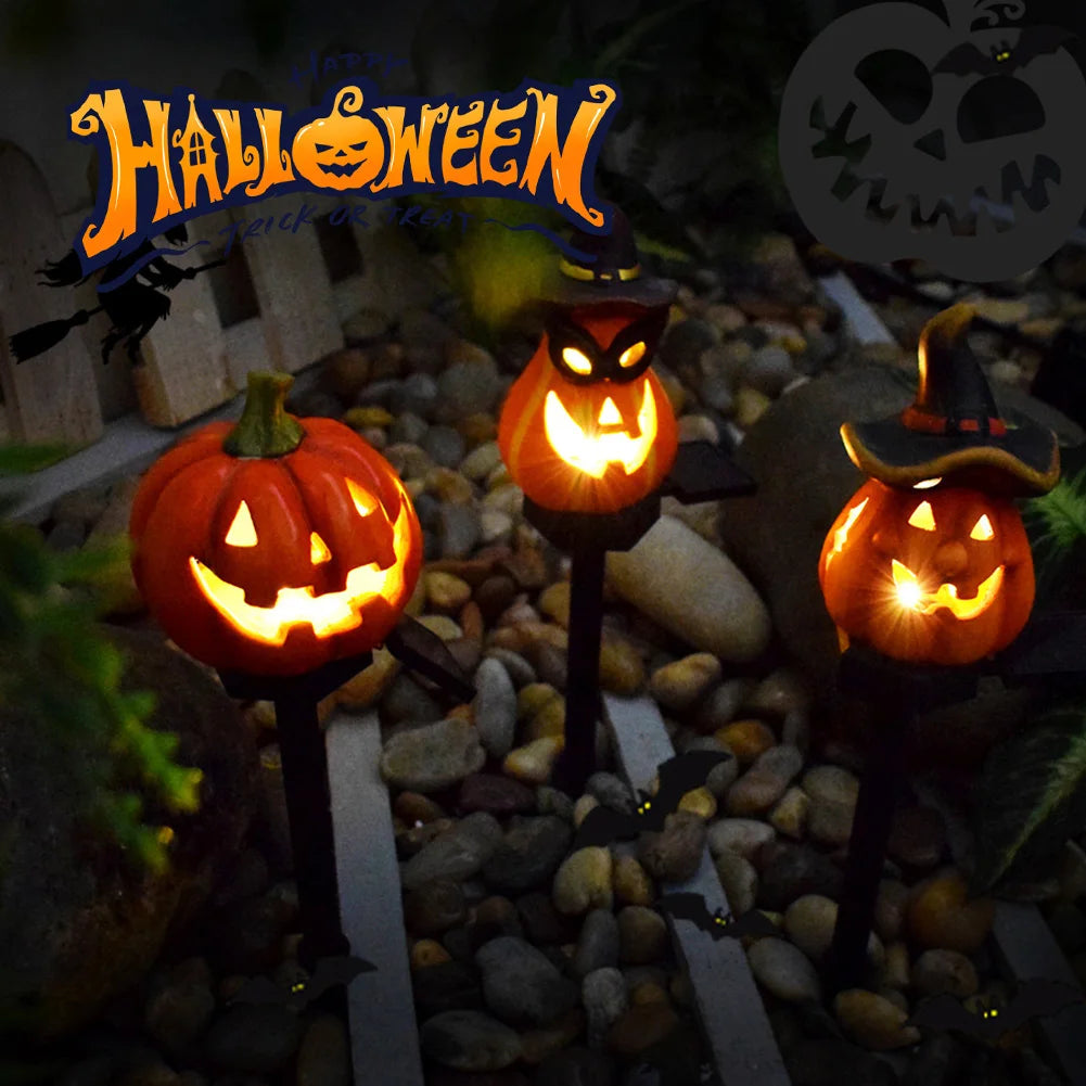 Creative Halloween Solar Garden Stakes Resin Skull Pumpkin Light Spooky Creepy Decorative Lawn Figure Outdoor Lighting 2