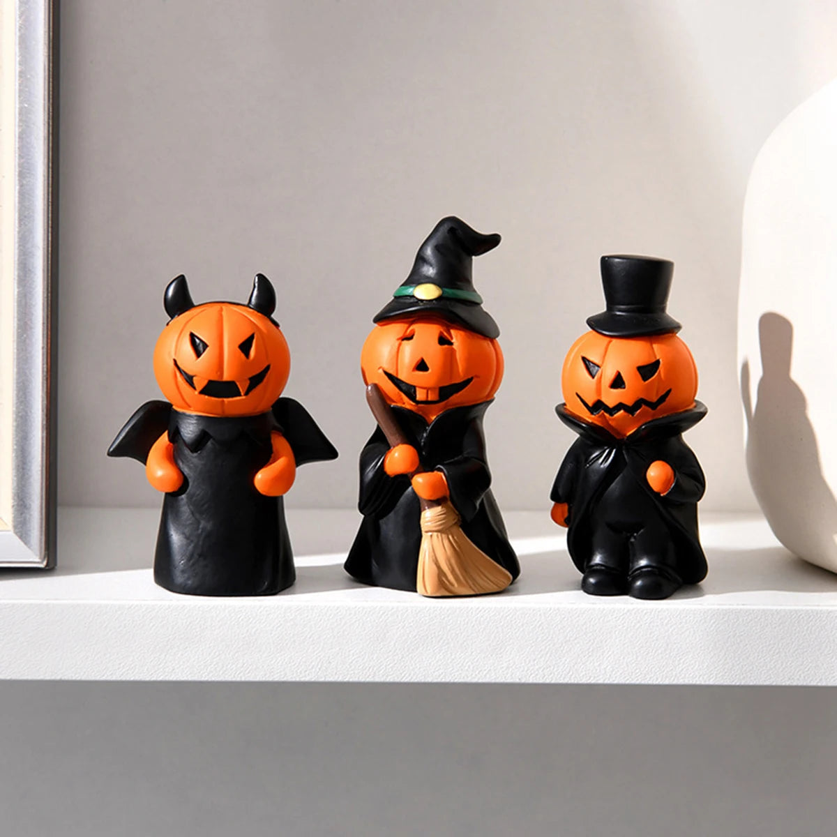 Cute Halloween Decor Set - Ghost Witch Pumpkin Resin Figurines for Home Tabletop Party Decorations 1