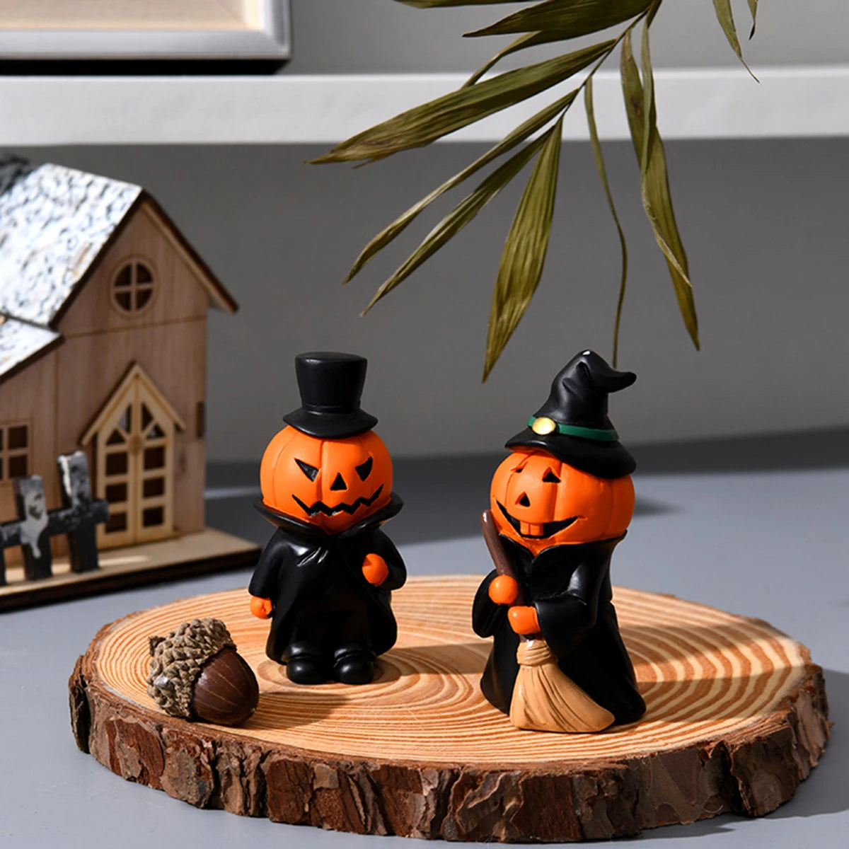 Cute Halloween Decor Set - Ghost Witch Pumpkin Resin Figurines for Home Tabletop Party Decorations 2