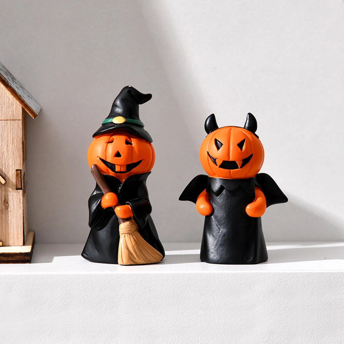 Cute Halloween Decor Set - Ghost Witch Pumpkin Resin Figurines for Home Tabletop Party Decorations 4