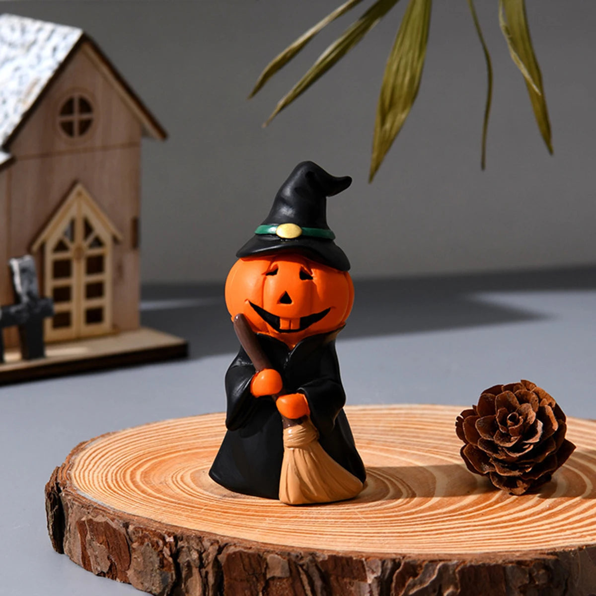 Cute Halloween Decor Set - Ghost Witch Pumpkin Resin Figurines for Home Tabletop Party Decorations 6