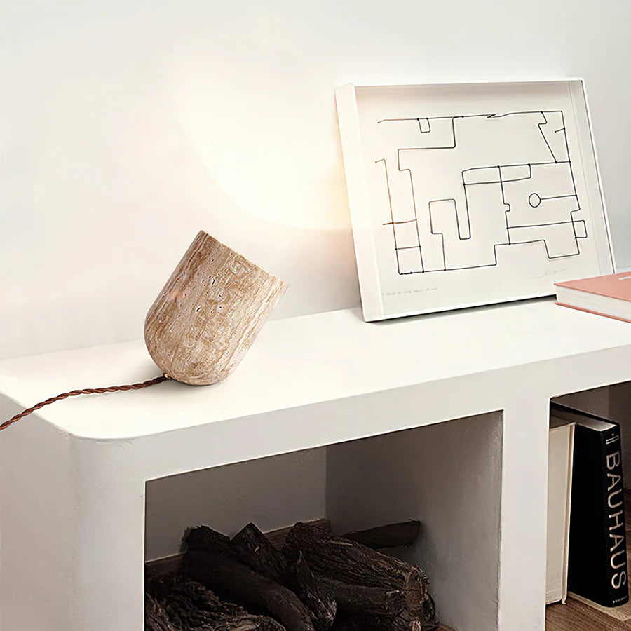 Royallure Modern Travertine Floor & Table Lamp Natural Stone Bedroom Lighting