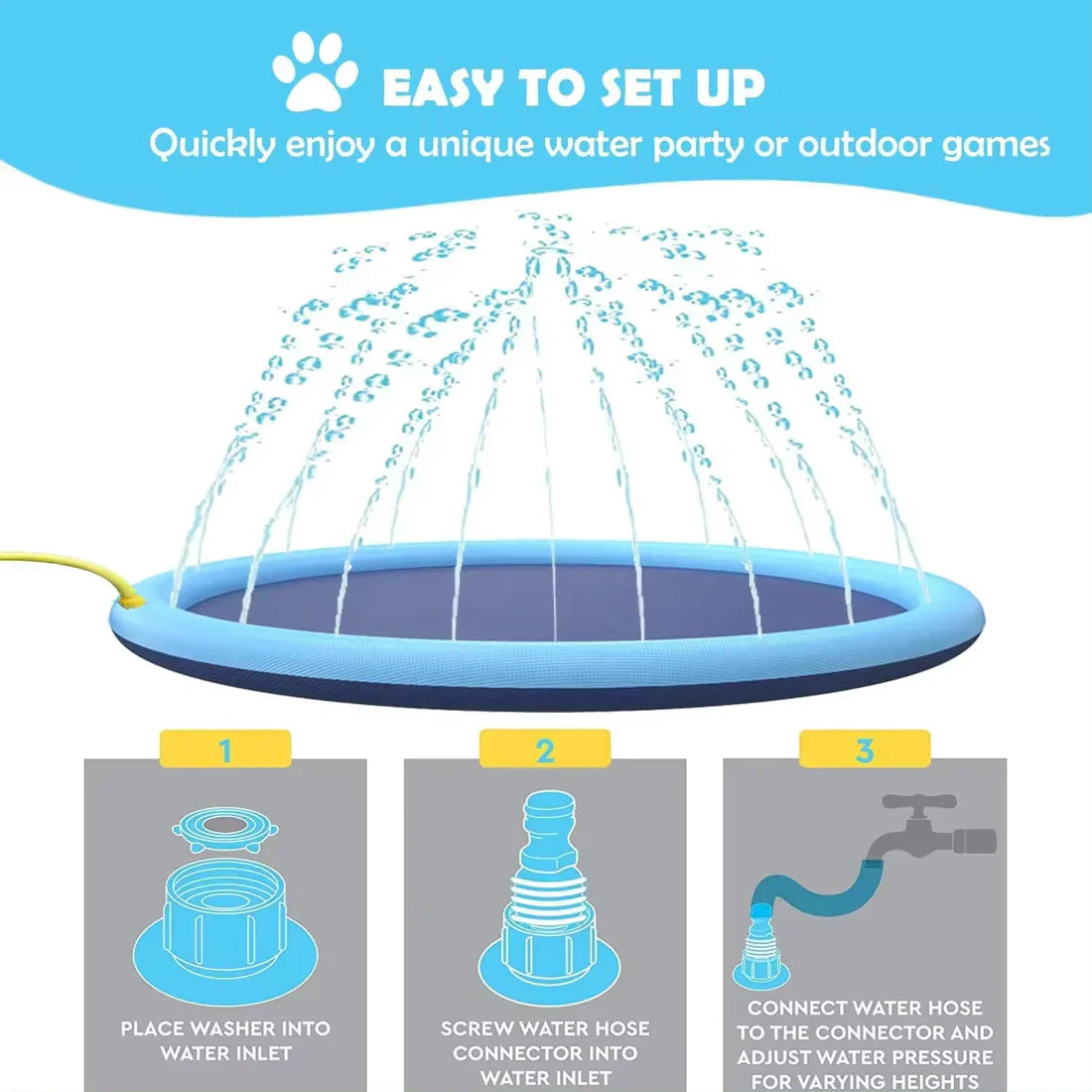 Pawellure Splash Pad for Dogs & Kids – Anti-Slip Summer Sprinkler Mat for Outdoor Fun