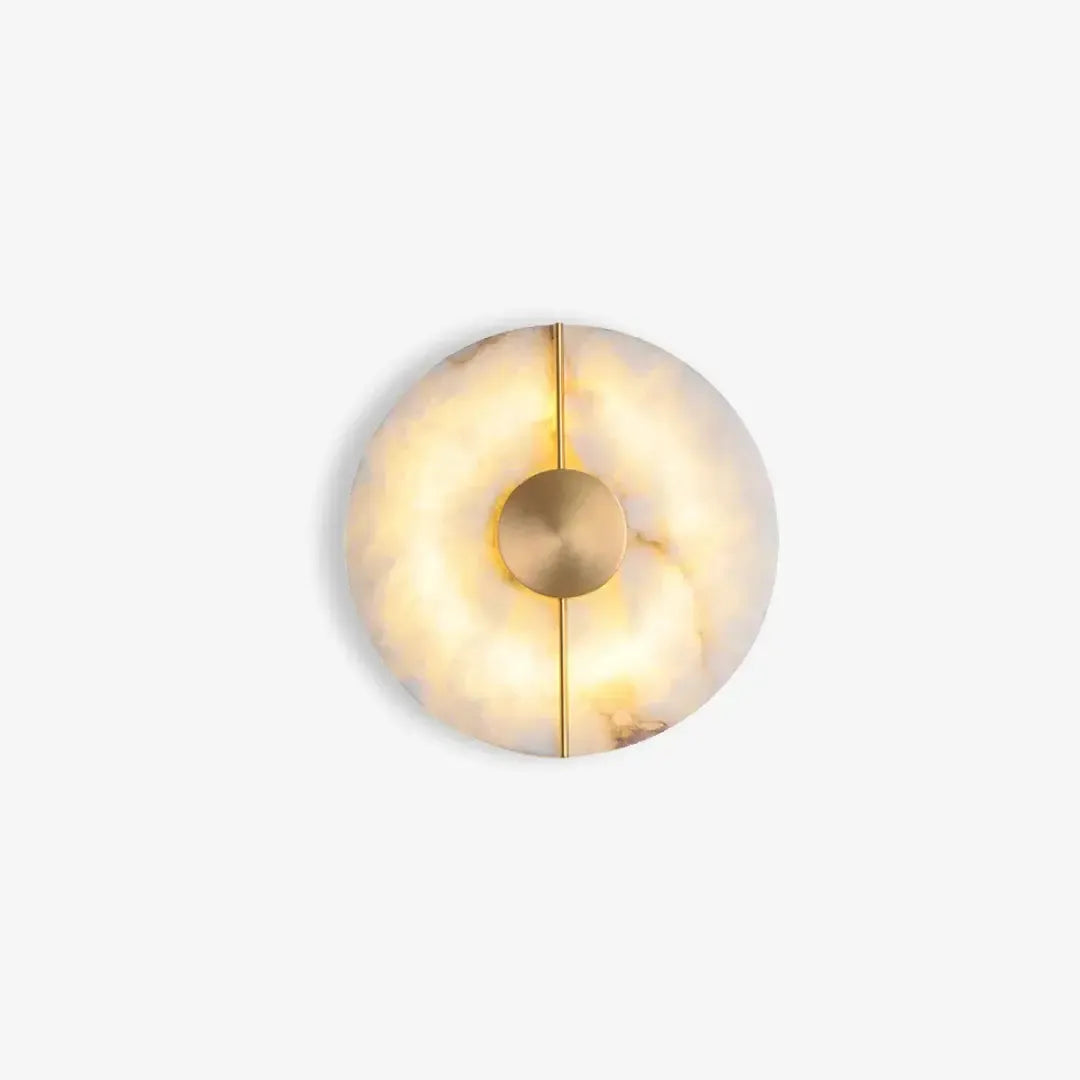 LuxRoyale Genuine Alabaster Round Wall Sconce - Modern LED Accent Light