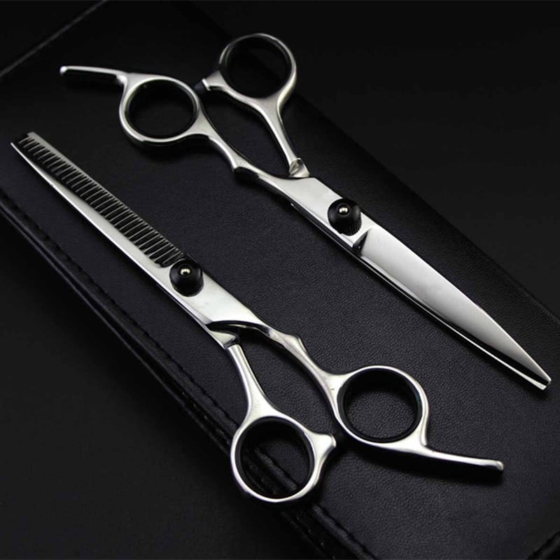 Professional Japan 4cr 6-Inch Hair Cutting Scissors Set – Black Salon Shears for Precision Cutting & Thinning