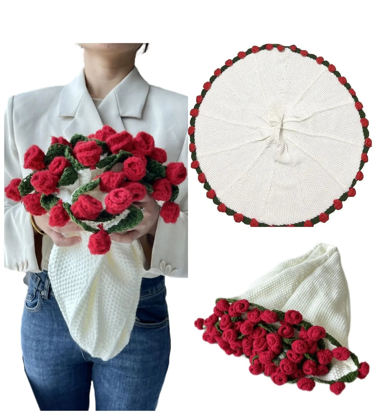Finished Rose Blanket Bouquet Rose Flowers Handmade Crochet Acrylic Fuzzy Sweater Bed Couch Mother's Day Gift For Mum Blanket 0