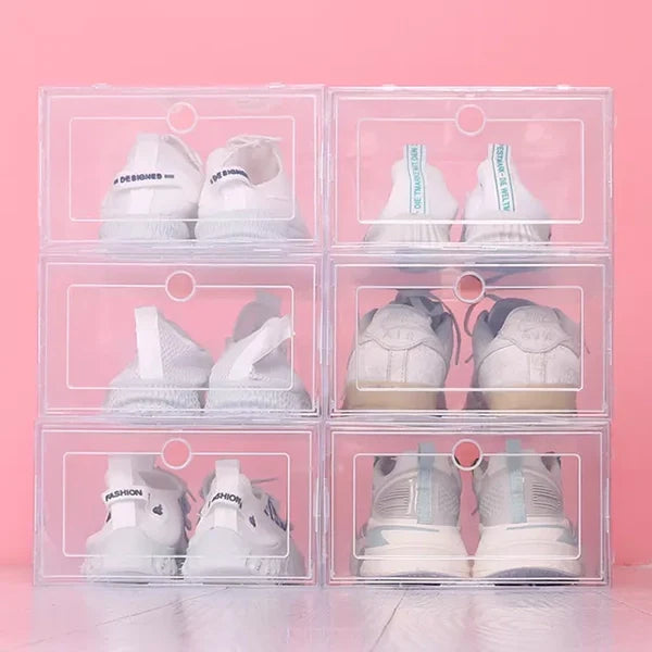Royaleva 6pcs Clear Shoe Box Stackable Plastic Organizer