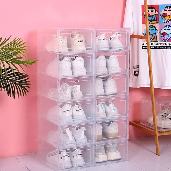 Royaleva 6pcs Clear Shoe Box Stackable Plastic Organizer