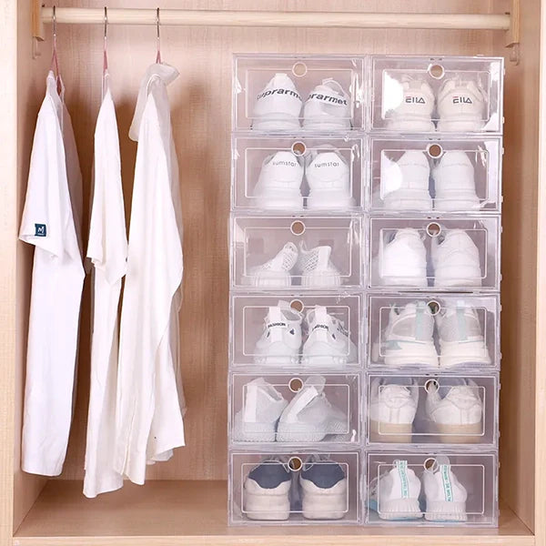 Royaleva 6pcs Clear Shoe Box Stackable Plastic Organizer