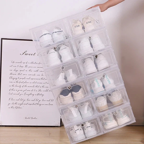 Royaleva 6pcs Clear Shoe Box Stackable Plastic Organizer