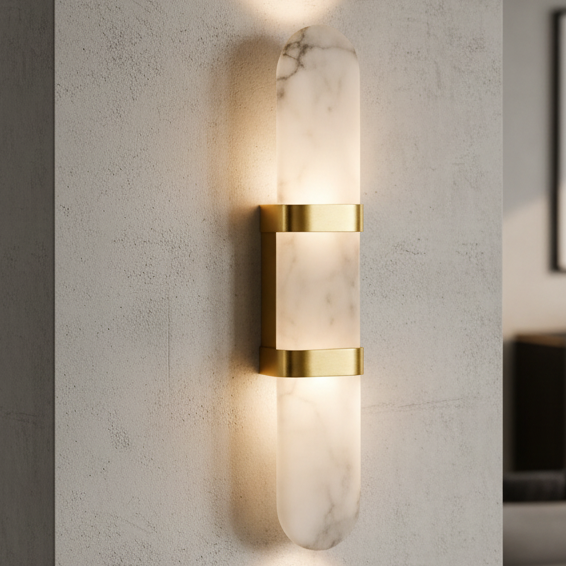RoyaleGlow Marble Bedside Wall Lights - Modern Stone Sconce for Bedroom and Living Room