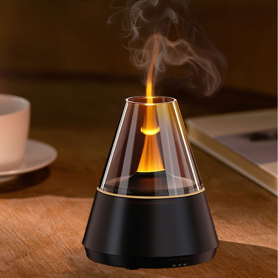 Royaleva Flame Humidifier – Essential Oil Aroma Diffuser with LED Night Light for Home