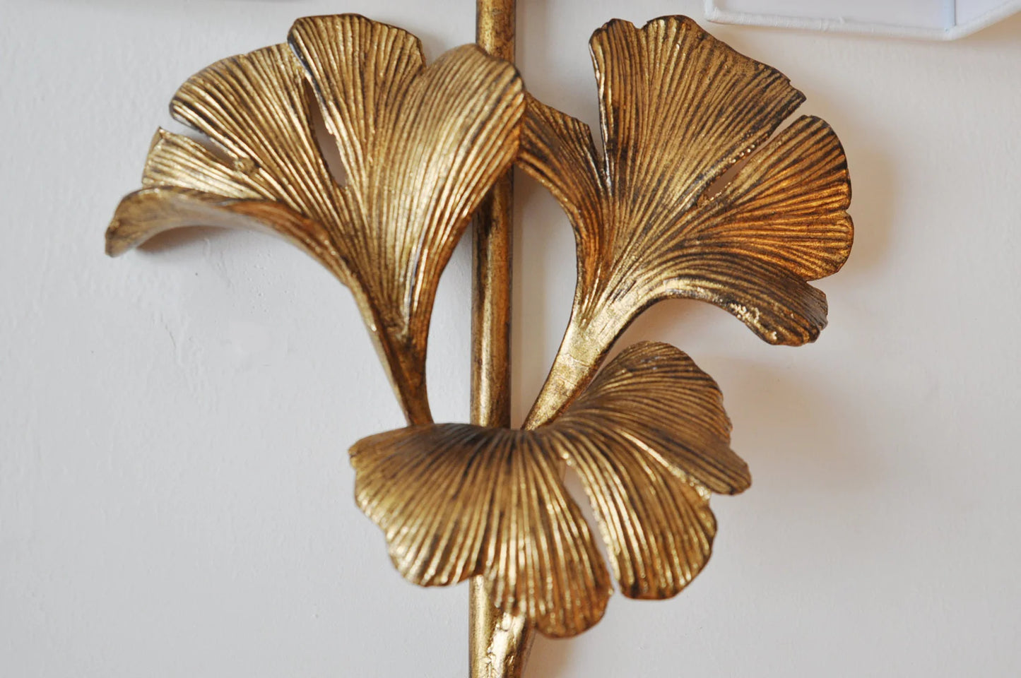 Lumora Palmette Wall Sconce Brass Finish With Fabric Shade Luxury Gilded Leaf Design