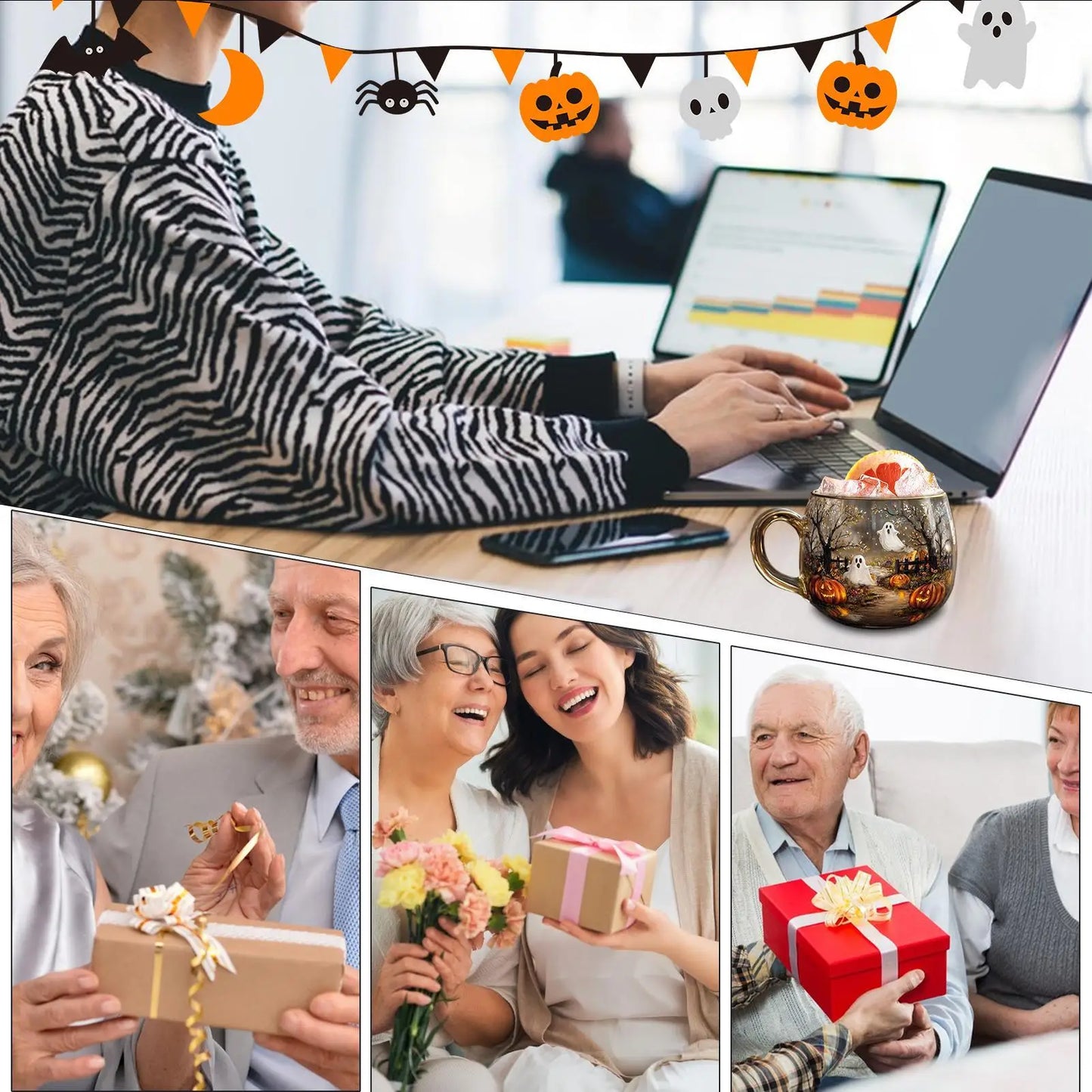 Glass Halloween Cup Glass Spooky Mug Painted Pattern Cute Coffee Mug For Hot Water Tea Cold Drinks Beverage Travel Home Kitchen 0