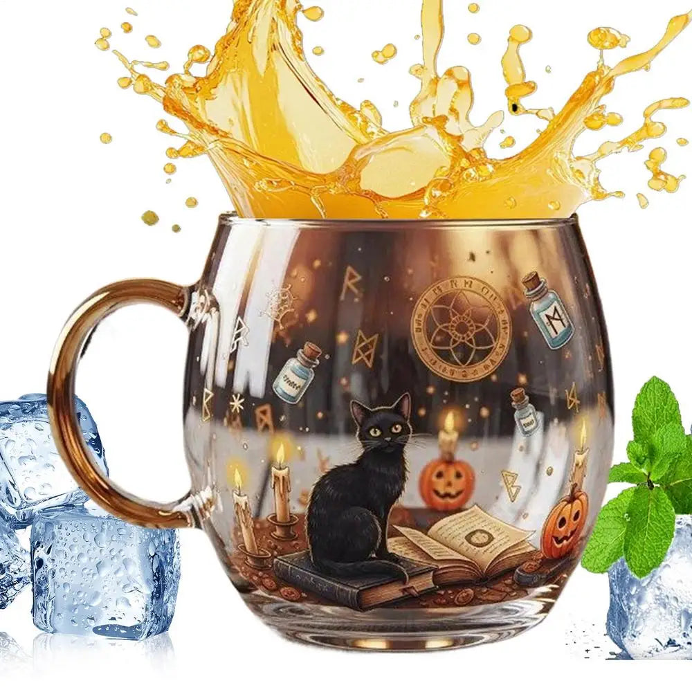 Glass Halloween Cup Glass Spooky Mug Painted Pattern Cute Coffee Mug For Hot Water Tea Cold Drinks Beverage Travel Home Kitchen 8