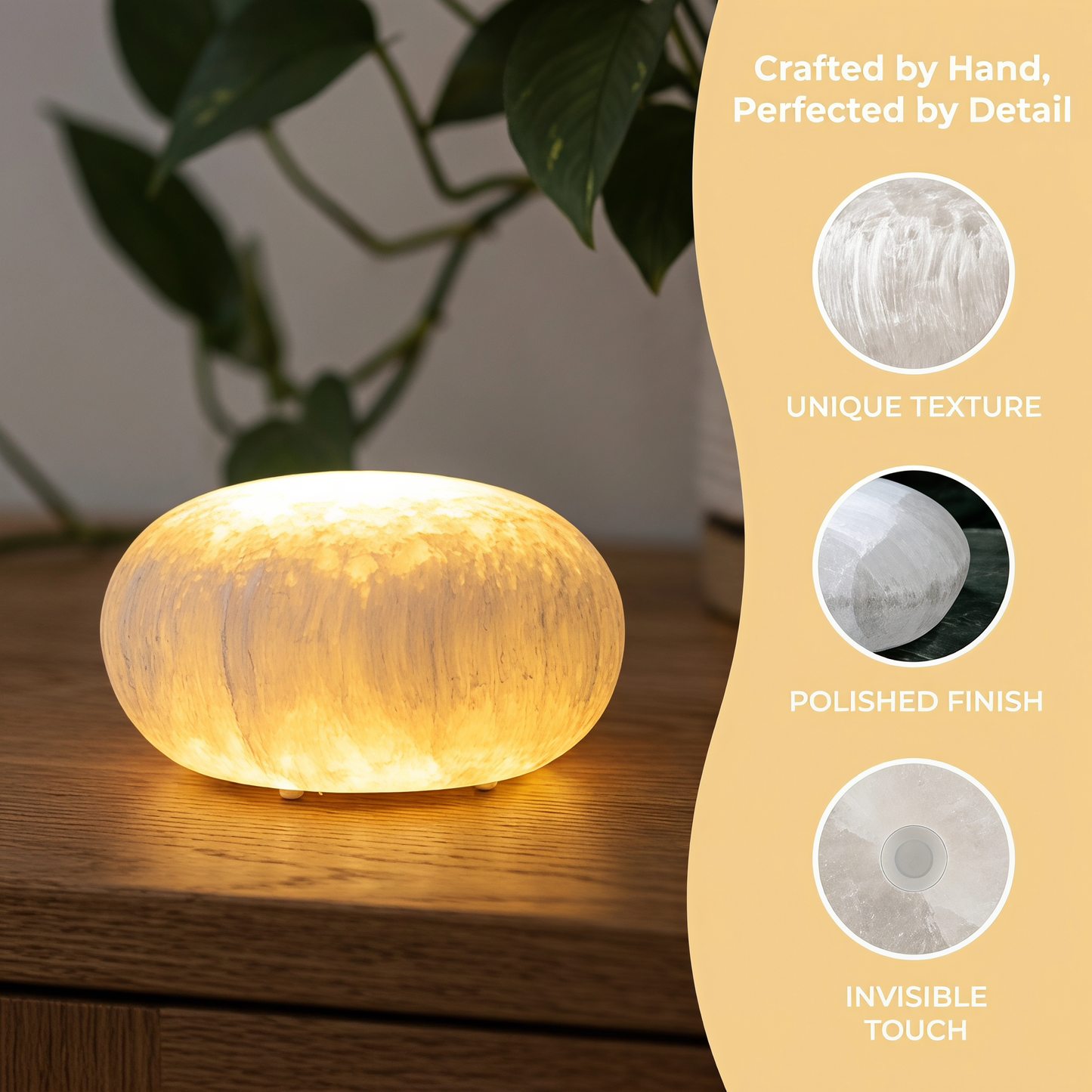 RoyaleGlow Rechargeable Selenite Crystal Lamp for Peaceful Home & Office Decor