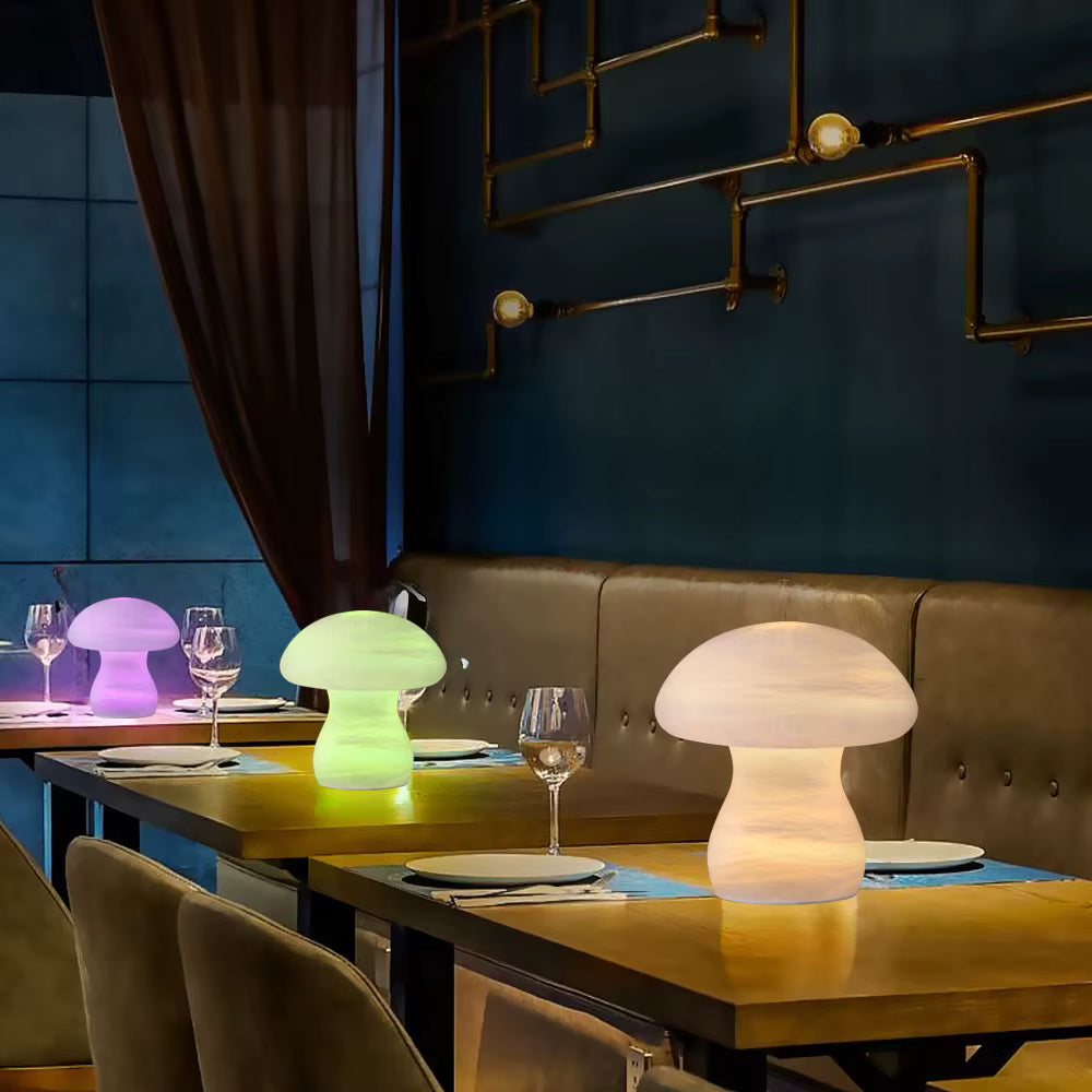 RoyaleGlow Rechargeable Alabaster Mushroom Lamp - Cordless & Dimmable LED Table Light
