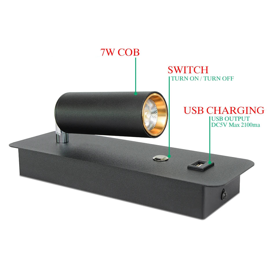 LuxRoyale Dimmable Bedside Reading Wall Lamp With USB Charging