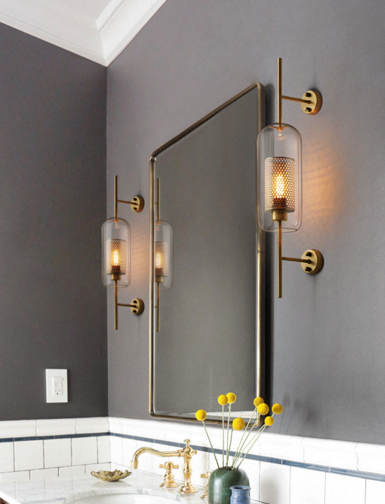 Rayvia Adriel - Modern Honeycomb Brass & Glass Wall Sconce