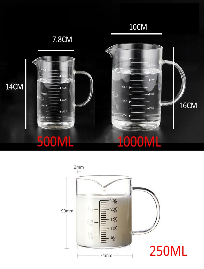 Royallure Heat-Resistan Glass Measuring Cup, High-Borosilicate 250 ml–1000 ml, Clear & Durable