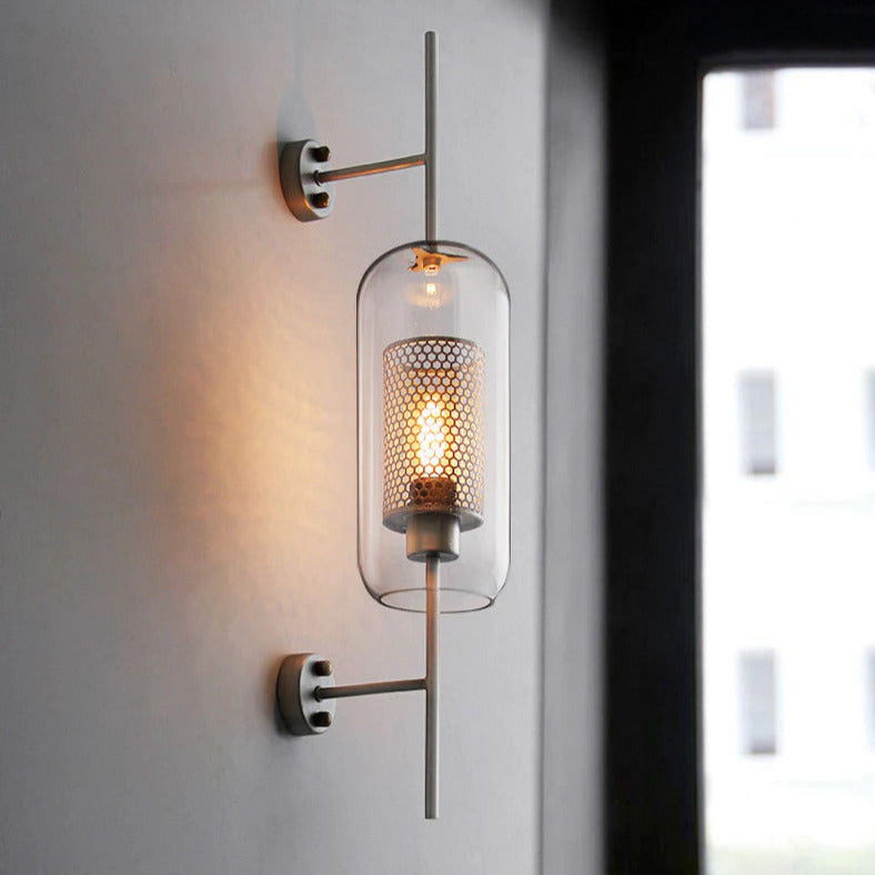 Rayvia Adriel - Modern Honeycomb Brass & Glass Wall Sconce