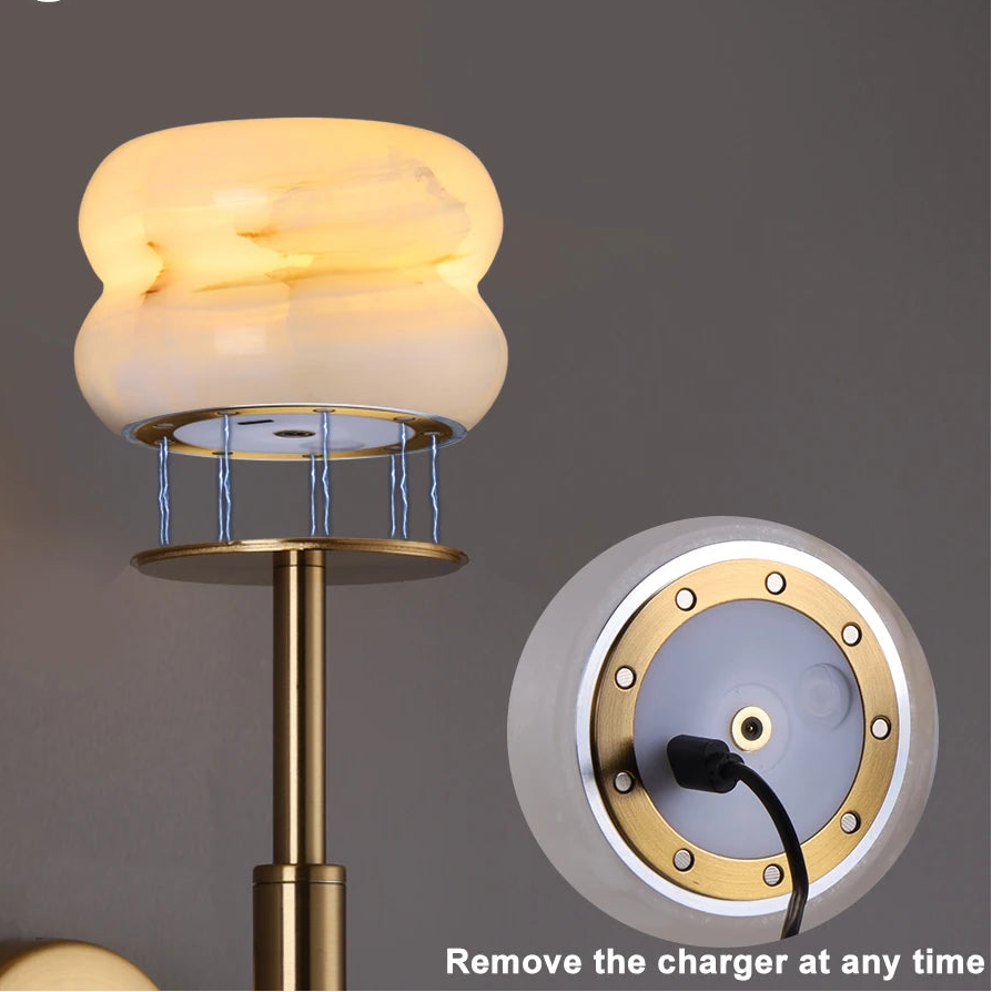 RoyaleGlow Wireless Alabaster Wall Sconce - Rechargeable LED Lamp with Remote Control