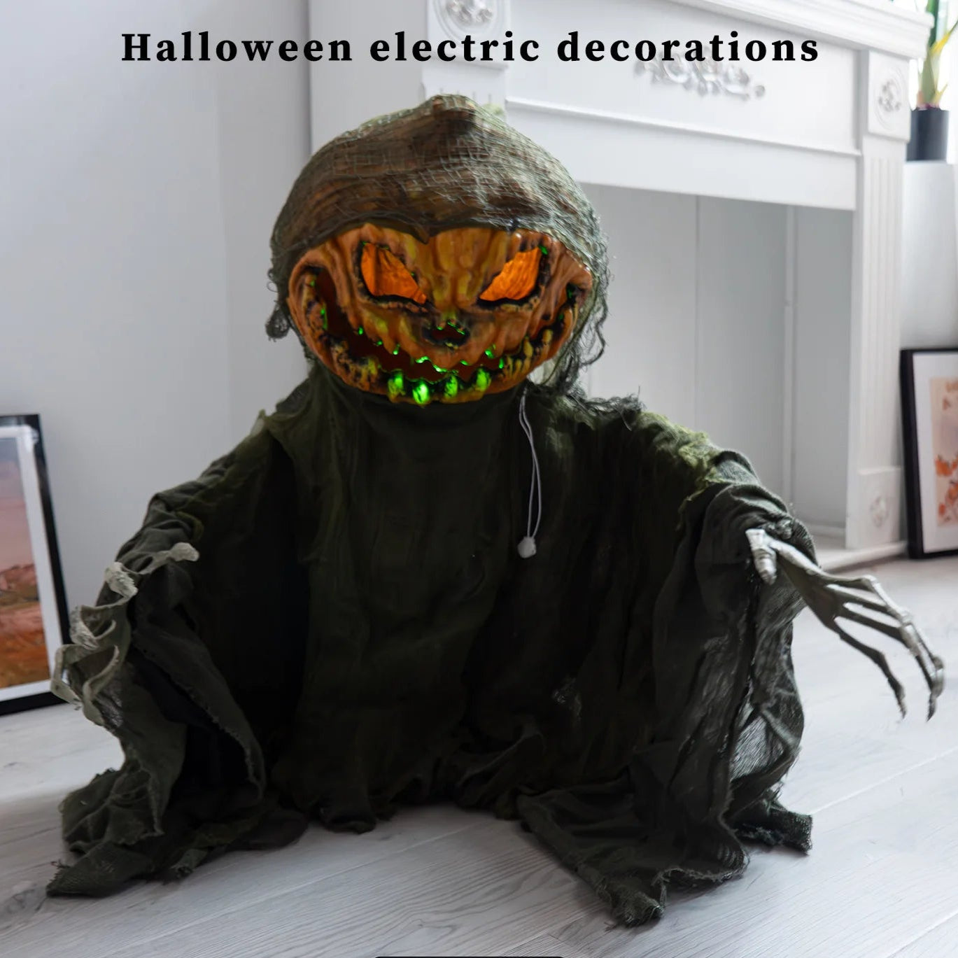 Halloween Animatronics Creepy Pumpkin Decoration Animated Scary Talking Statue with Sound Activated Horror Prop for Outdoor Yard 1