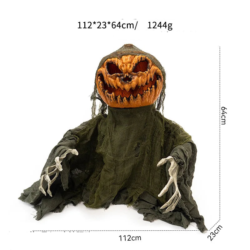 Halloween Animatronics Creepy Pumpkin Decoration Animated Scary Talking Statue with Sound Activated Horror Prop for Outdoor Yard 5