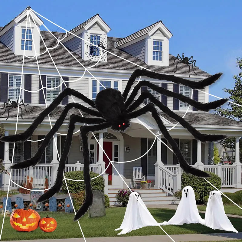 Halloween Big Plush Spider Horror Halloween Decoration Party Prop Outdoor Giant Spider Decor 30-200cm Chamber Prank Black Spider 1