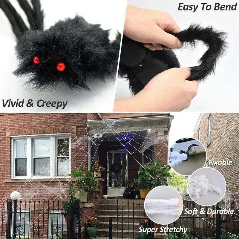 Halloween Big Plush Spider Horror Halloween Decoration Party Prop Outdoor Giant Spider Decor 30-200cm Chamber Prank Black Spider 2
