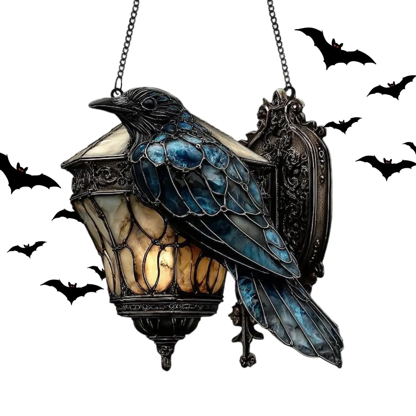 Halloween Crow Painted Glass Lantern 2D Acrylic Sign Home Decorations Gothic pendant light Decorative pendant 1