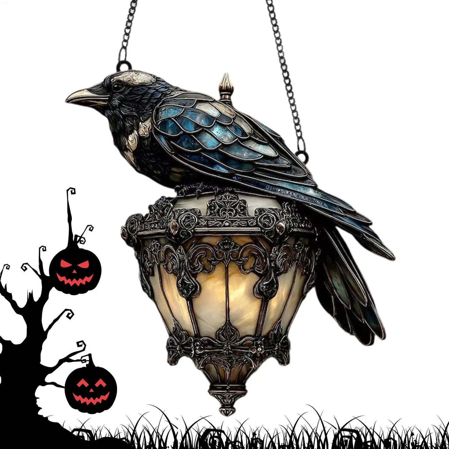 Halloween Crow Painted Glass Lantern 2D Acrylic Sign Home Decorations Gothic pendant light Decorative pendant 2