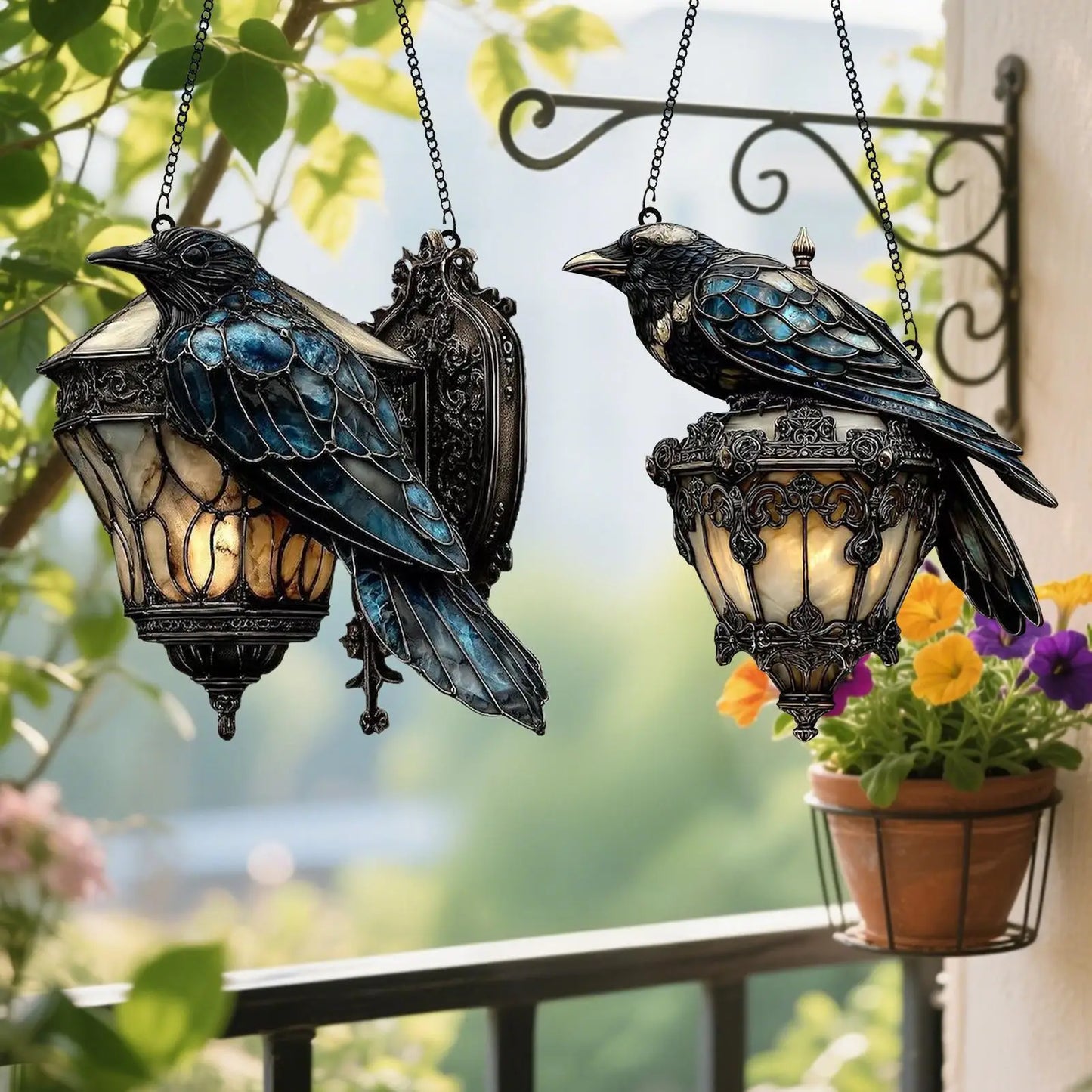Halloween Crow Painted Glass Lantern 2D Acrylic Sign Home Decorations Gothic pendant light Decorative pendant 4