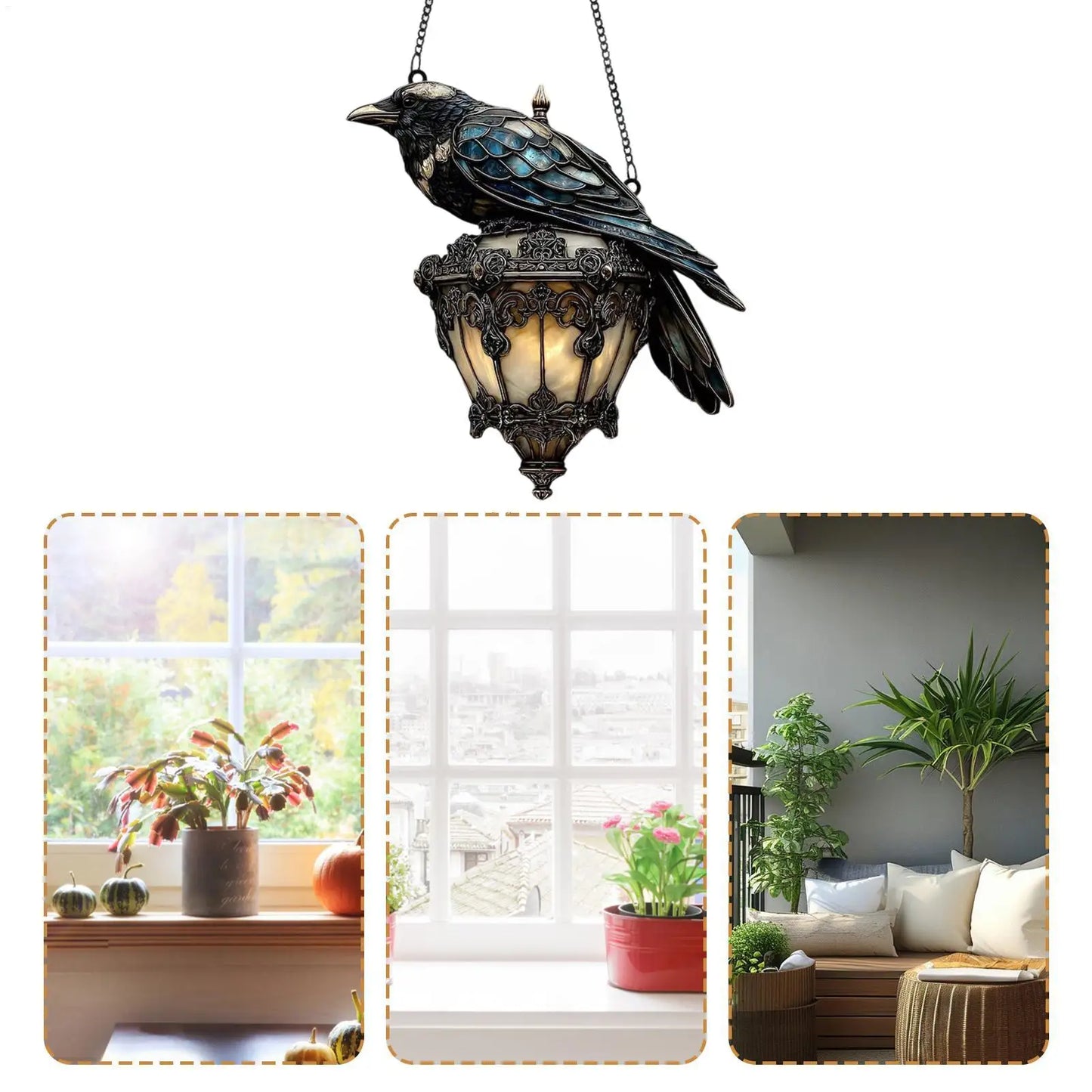 Halloween Crow Painted Glass Lantern 2D Acrylic Sign Home Decorations Gothic pendant light Decorative pendant 5