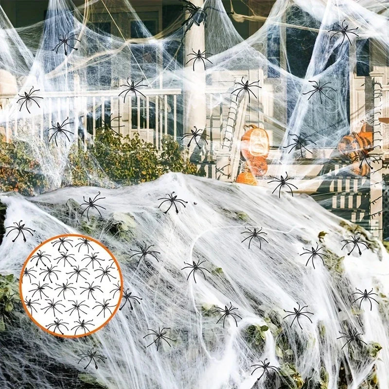 Halloween Decorations Artificial Spider Web Stretchy Cobweb Scary Party Halloween Decoration for Bar Haunted House Scene Props 0