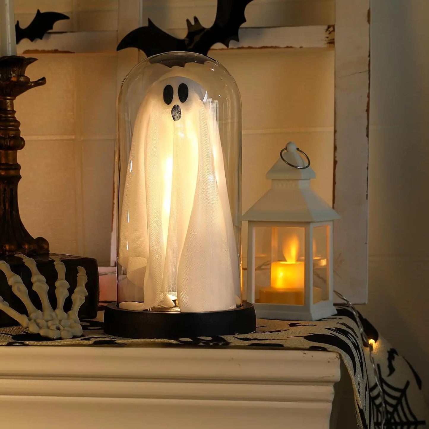 Halloween Decorations Indoor-Light Up Ghost in Glass Cloche-Cute Ghost with Light for Holiday Decorations 1