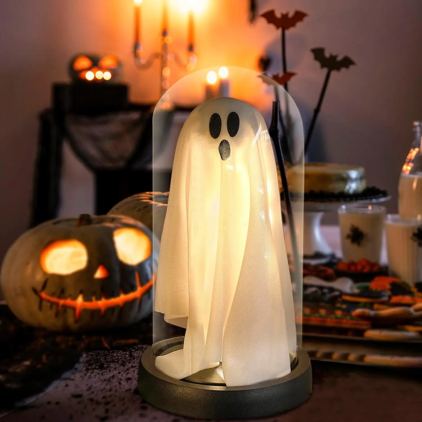 Halloween Decorations Indoor-Light Up Ghost in Glass Cloche-Cute Ghost with Light for Holiday Decorations 3