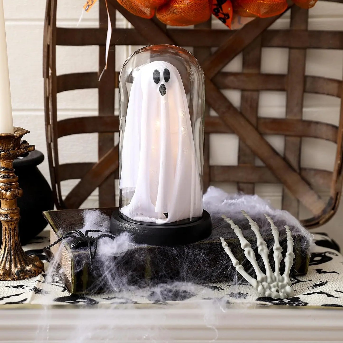 Halloween Decorations Indoor-Light Up Ghost in Glass Cloche-Cute Ghost with Light for Holiday Decorations 8