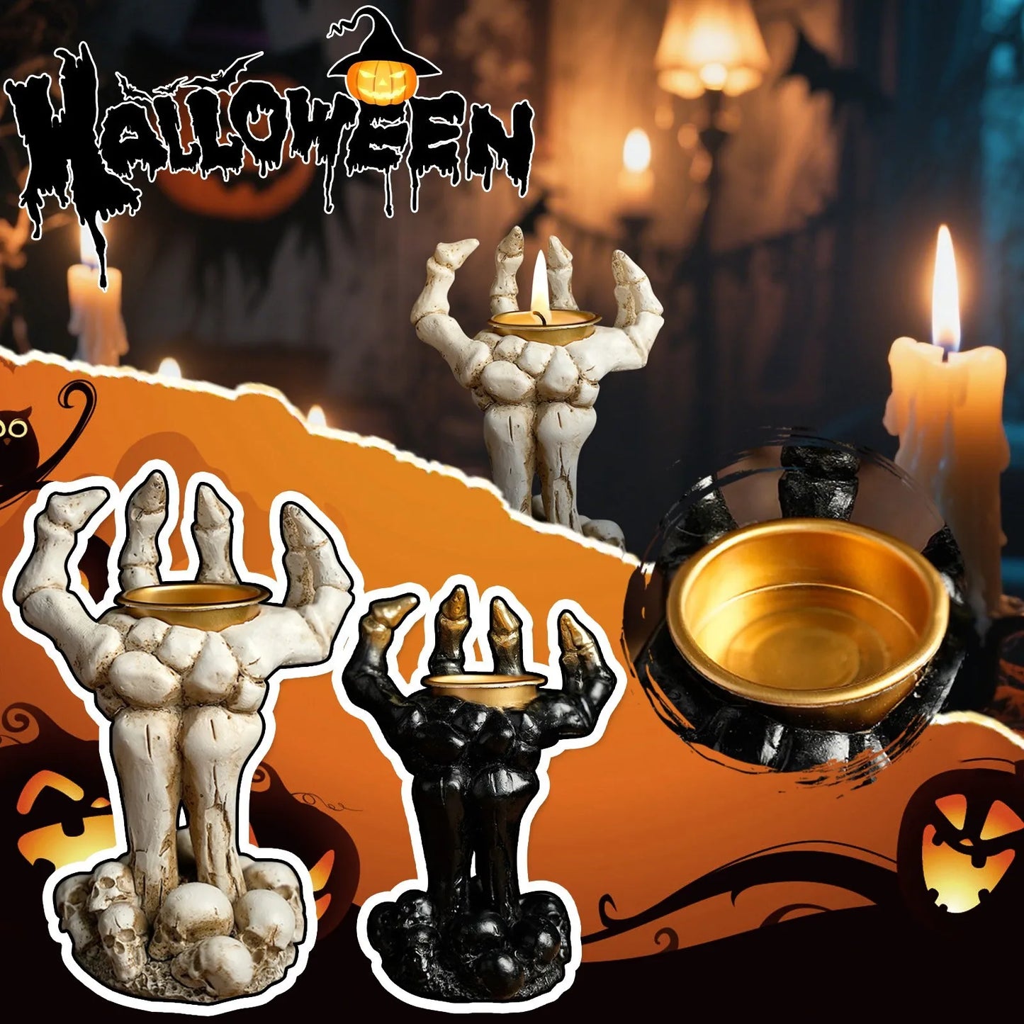 Halloween Hand Shape Candle Holder Ornament Desktop Creative Home Craft Horror Atmosphere Halloween Party Festival Gift 5