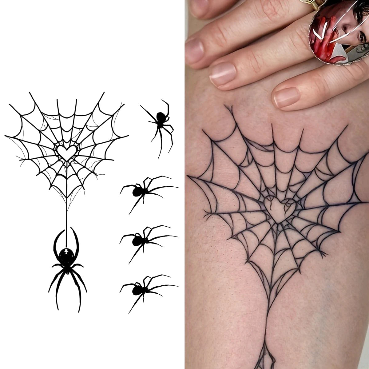 Halloween Heart-Shaped Spider Web Temporary Tattoo,Lasts To 15 Days New Technology Magic Waterproof Semi Permanent Sticker. 0