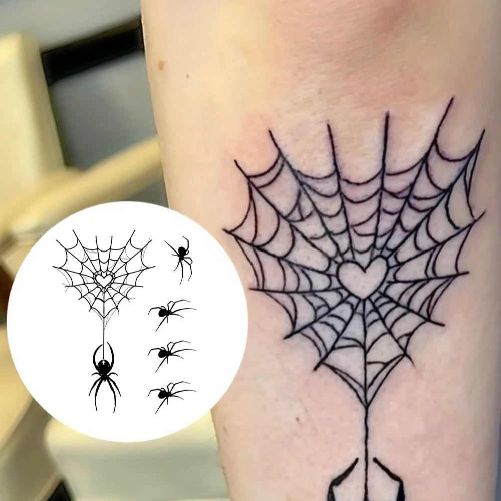 Halloween Heart-Shaped Spider Web Temporary Tattoo,Lasts To 15 Days New Technology Magic Waterproof Semi Permanent Sticker. 1