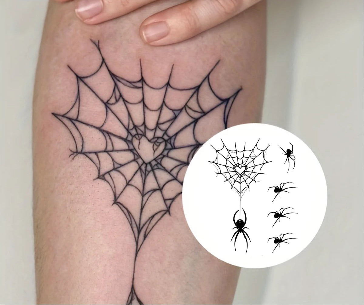 Halloween Heart-Shaped Spider Web Temporary Tattoo,Lasts To 15 Days New Technology Magic Waterproof Semi Permanent Sticker. 2