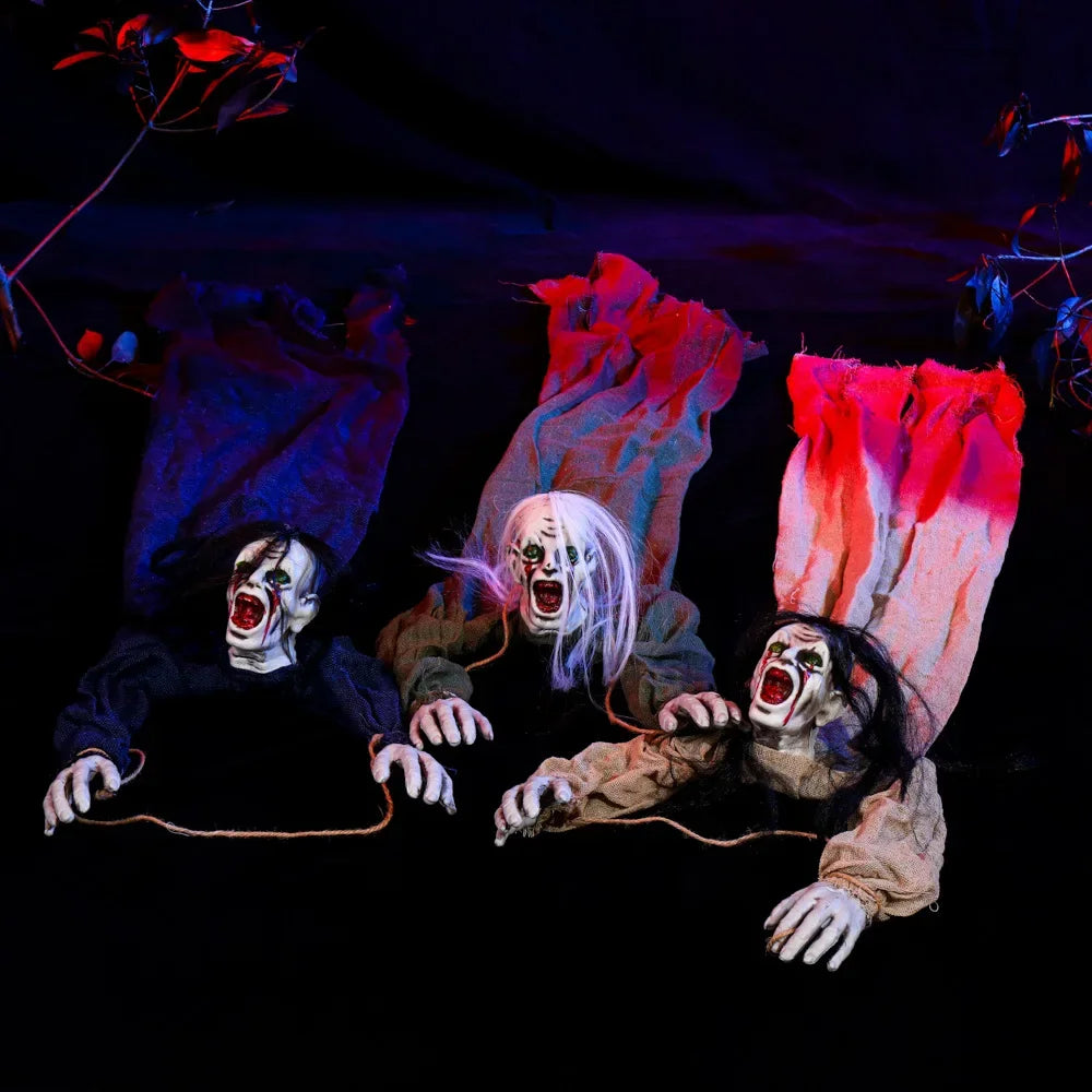 Halloween Horror Decor Hanging Ghost Crawling Ghost Long Hair Skeleton Haunted House Secret Room Bar Props Joint Movable 2025 2