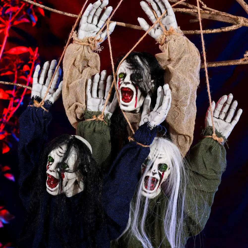 Halloween Horror Decor Hanging Ghost Crawling Ghost Long Hair Skeleton Haunted House Secret Room Bar Props Joint Movable 2025 3