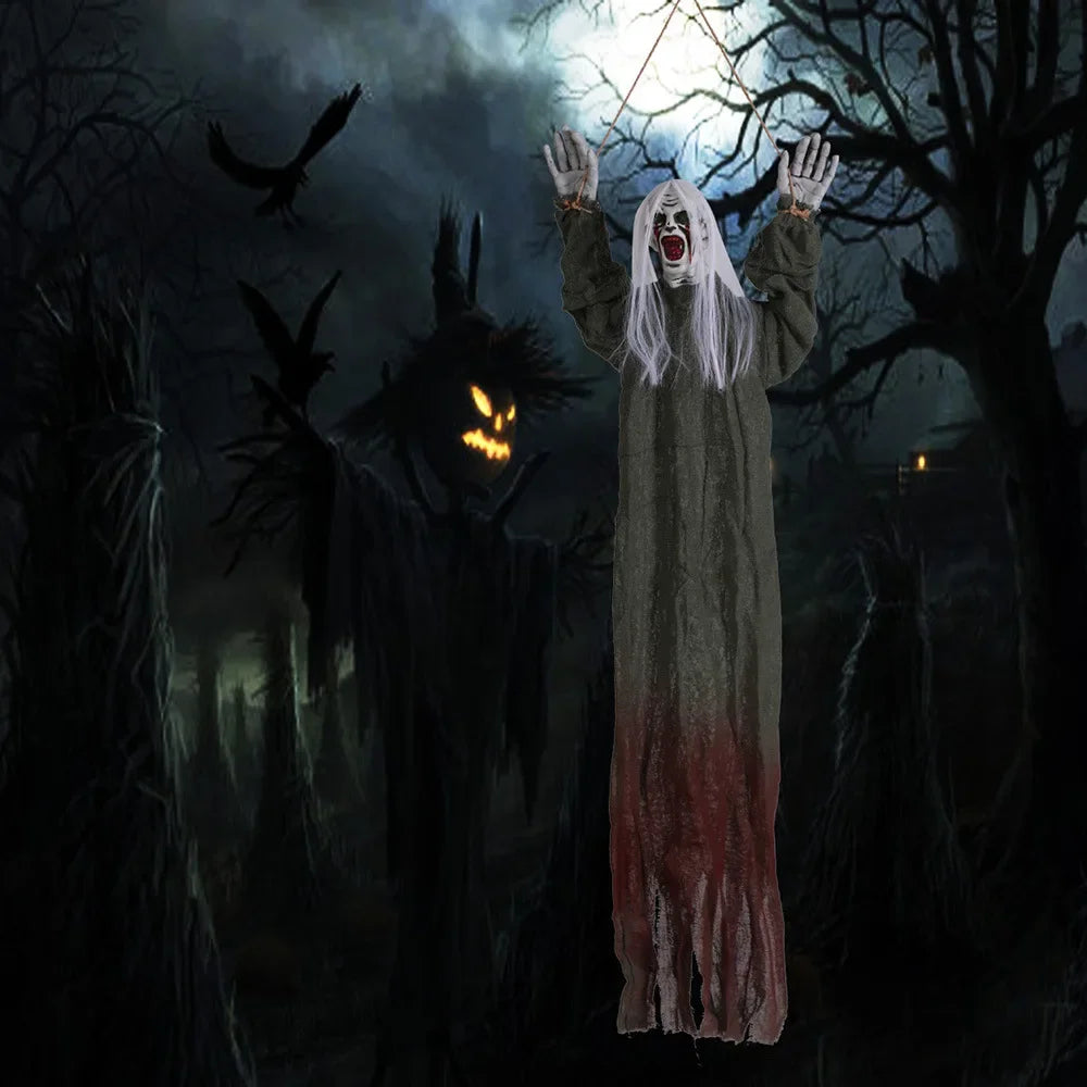 Halloween Horror Decor Hanging Ghost Crawling Ghost Long Hair Skeleton Haunted House Secret Room Bar Props Joint Movable 2025 4