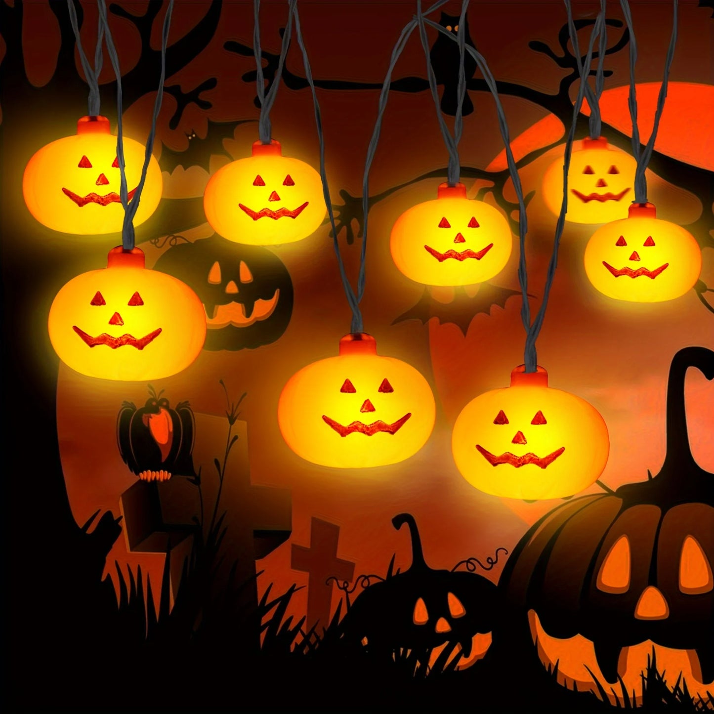 Halloween LED String Lights 10/20 Pumpkin Ghost Witch Shapes Battery Powered Fairy Lights for Indoor Outdoor Party Decorations 0