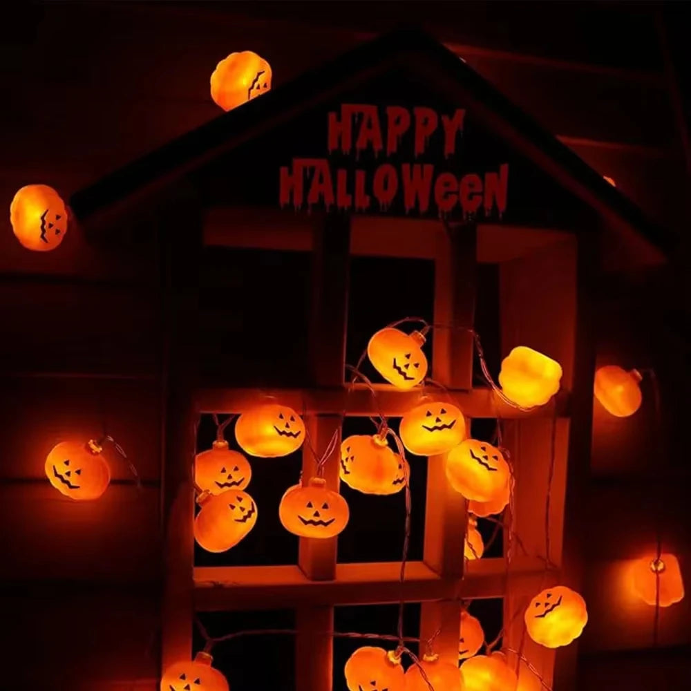 Halloween LED String Lights 10/20 Pumpkin Ghost Witch Shapes Battery Powered Fairy Lights for Indoor Outdoor Party Decorations 2