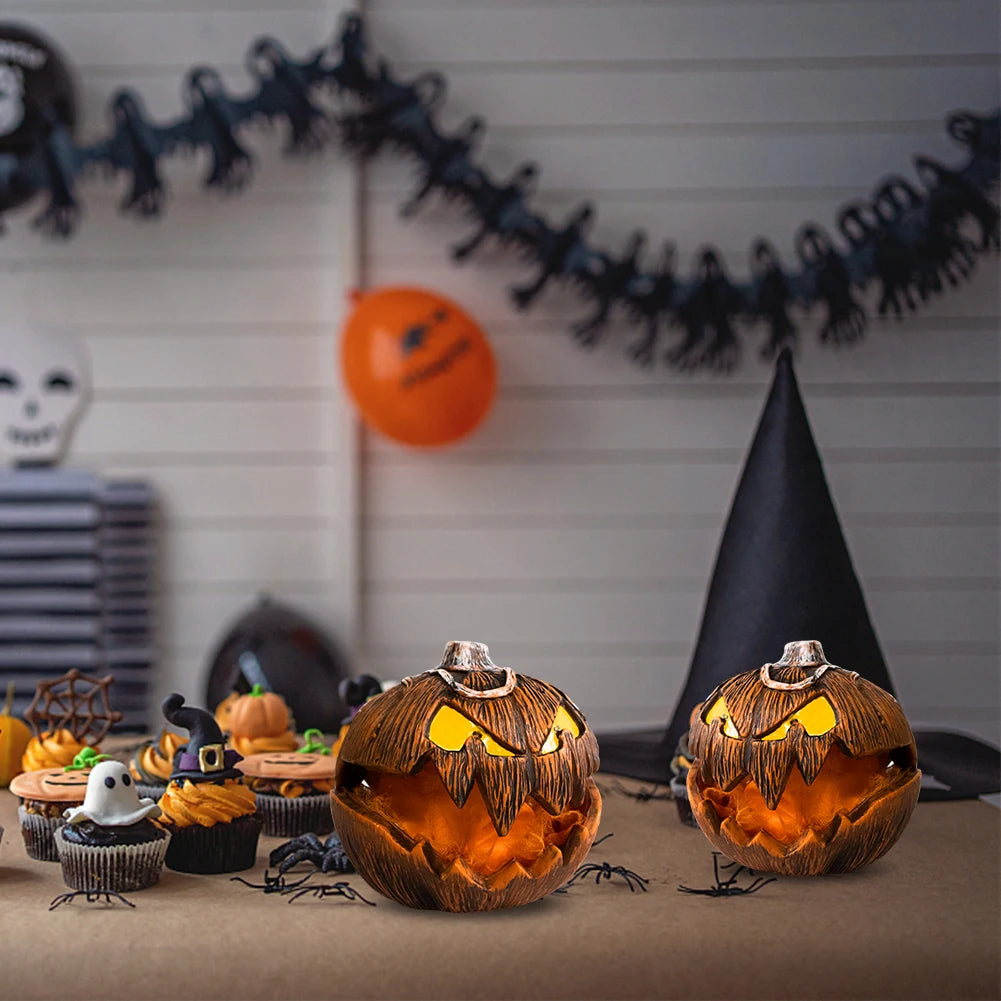 Halloween Pumpkin Decoration Realistic Scary Atmosphere Light Battery Powered with Light Up Eyes for Courtyard Bar Haunted House 1