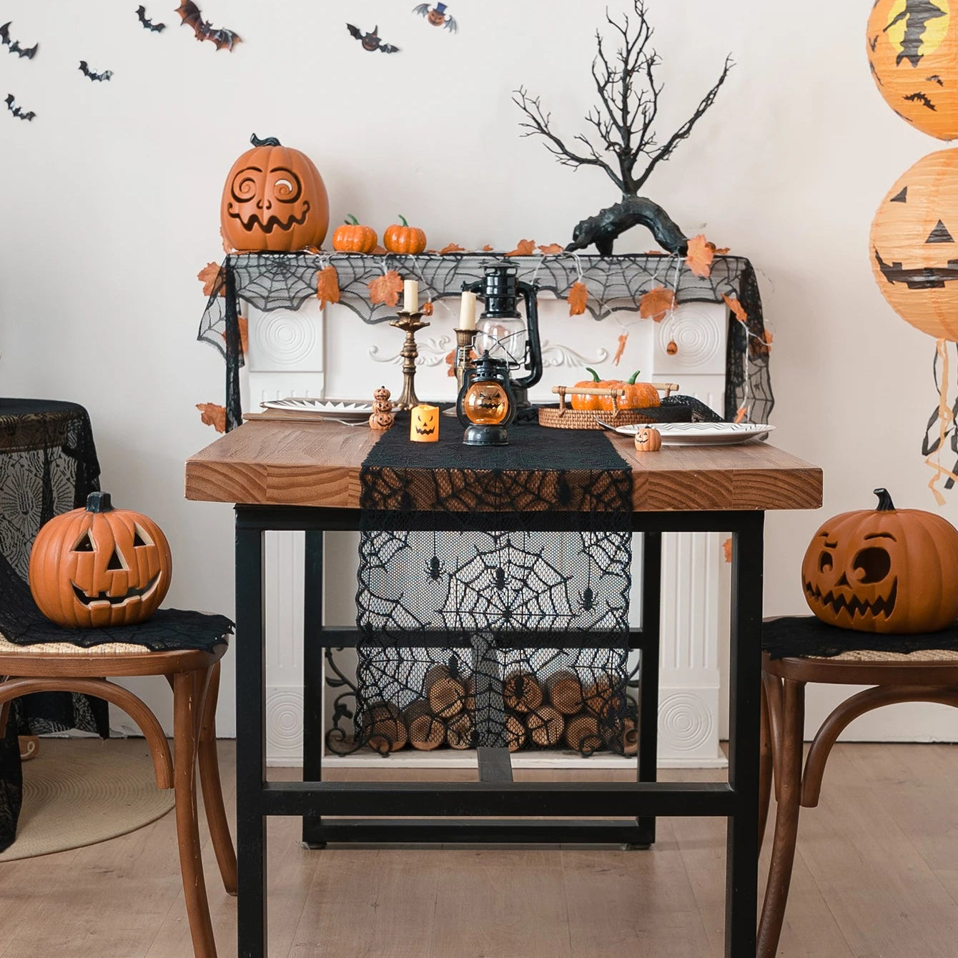 Halloween Small Spider Lace Table Runner for Night Terror Atmosphere Ghost Festival Dining Table Decoration Living Room Kitchen 1